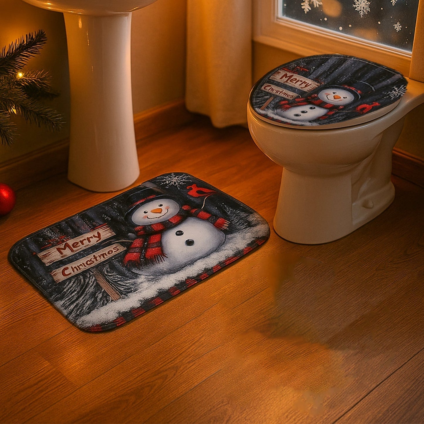 3 in 1 Christmas-Themed Bathroom Mat - (1 Set)
