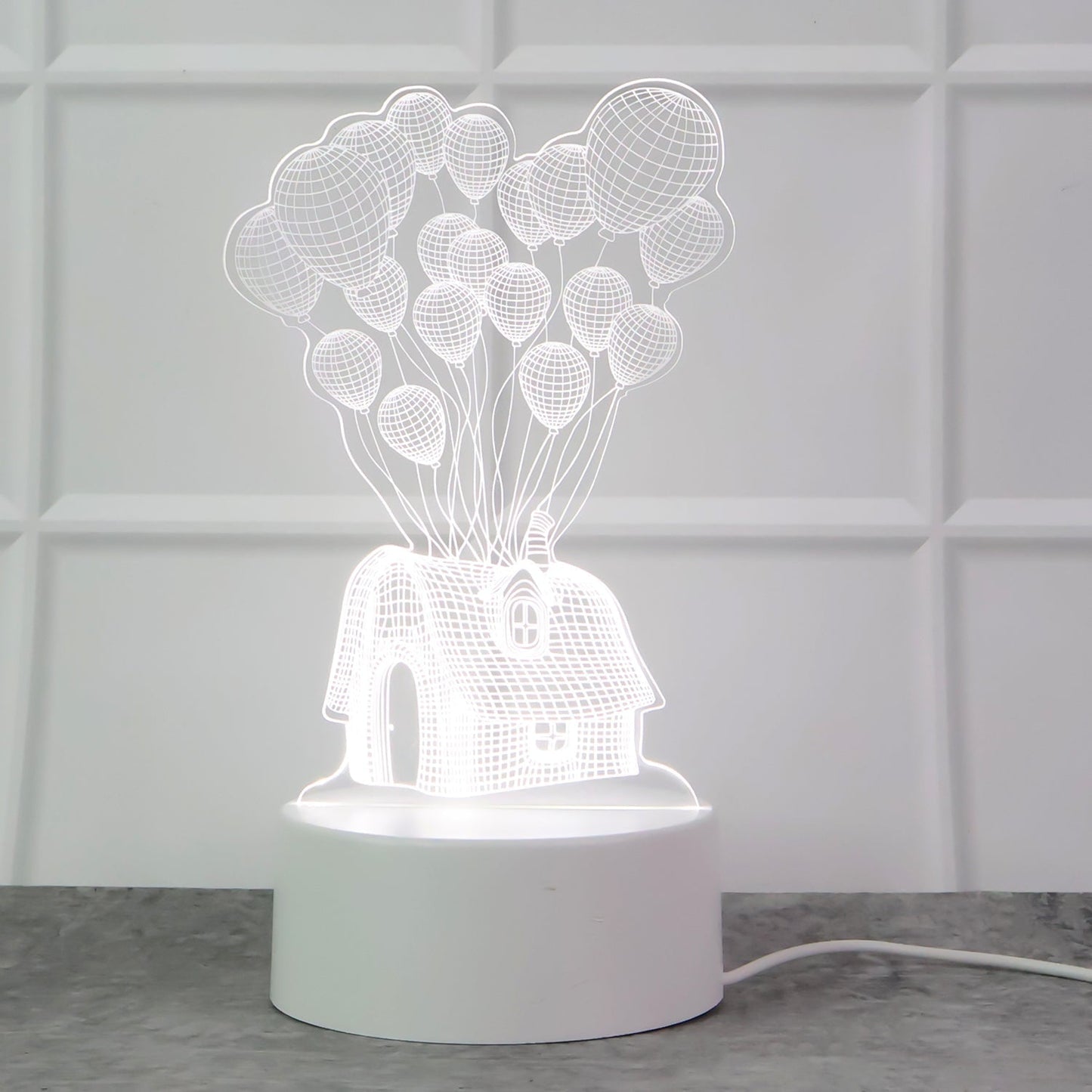 3D Illusion LED Night Lamp with House and Balloons Design
