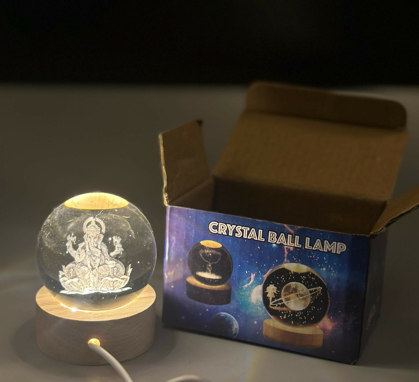 3D Crystal Ganesha Creative Engraved Crystal Ball Night Light Ganesh Ganesha