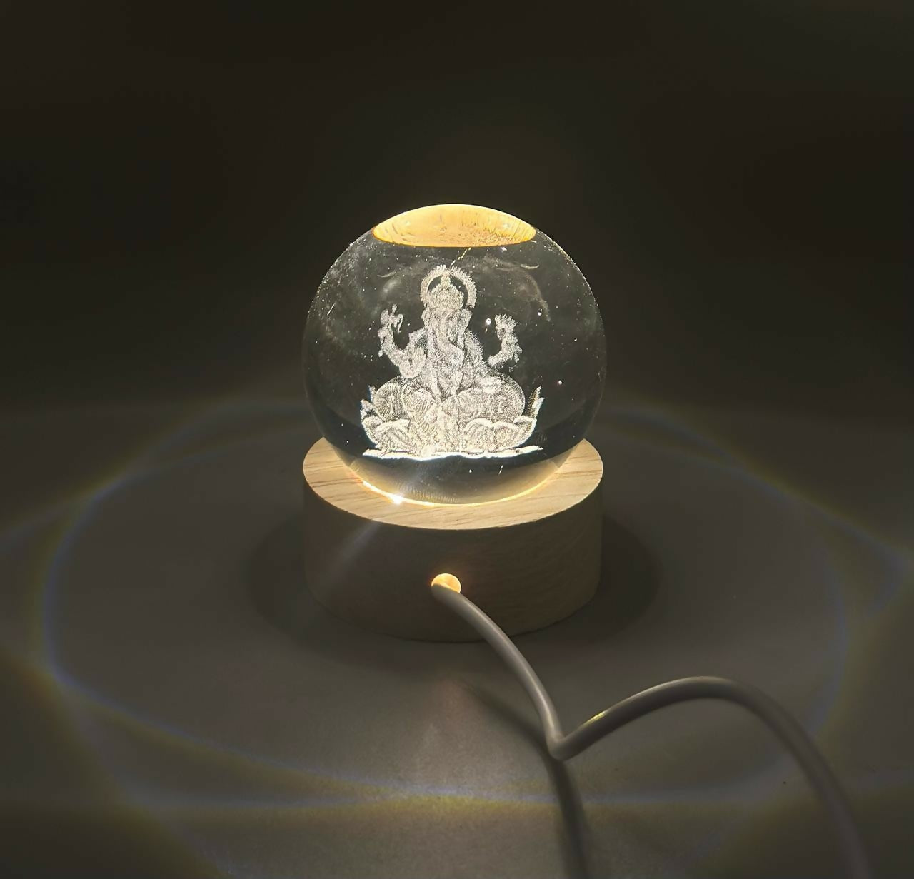 3D Crystal Ganesha Creative Engraved Crystal Ball Night Light Ganesh Ganesha