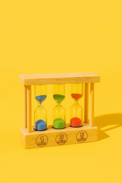 3-in-1 Colorful Sand Timer Set (1 Min, 3 Min, 5 Min) with Wooden Frame