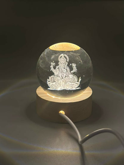 3D Crystal Ganesha Creative Engraved Crystal Ball Night Light Ganesh Ganesha