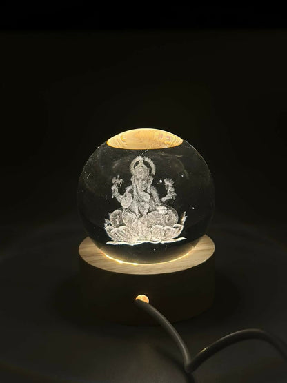 3D Crystal Ganesha Creative Engraved Crystal Ball Night Light Ganesh Ganesha