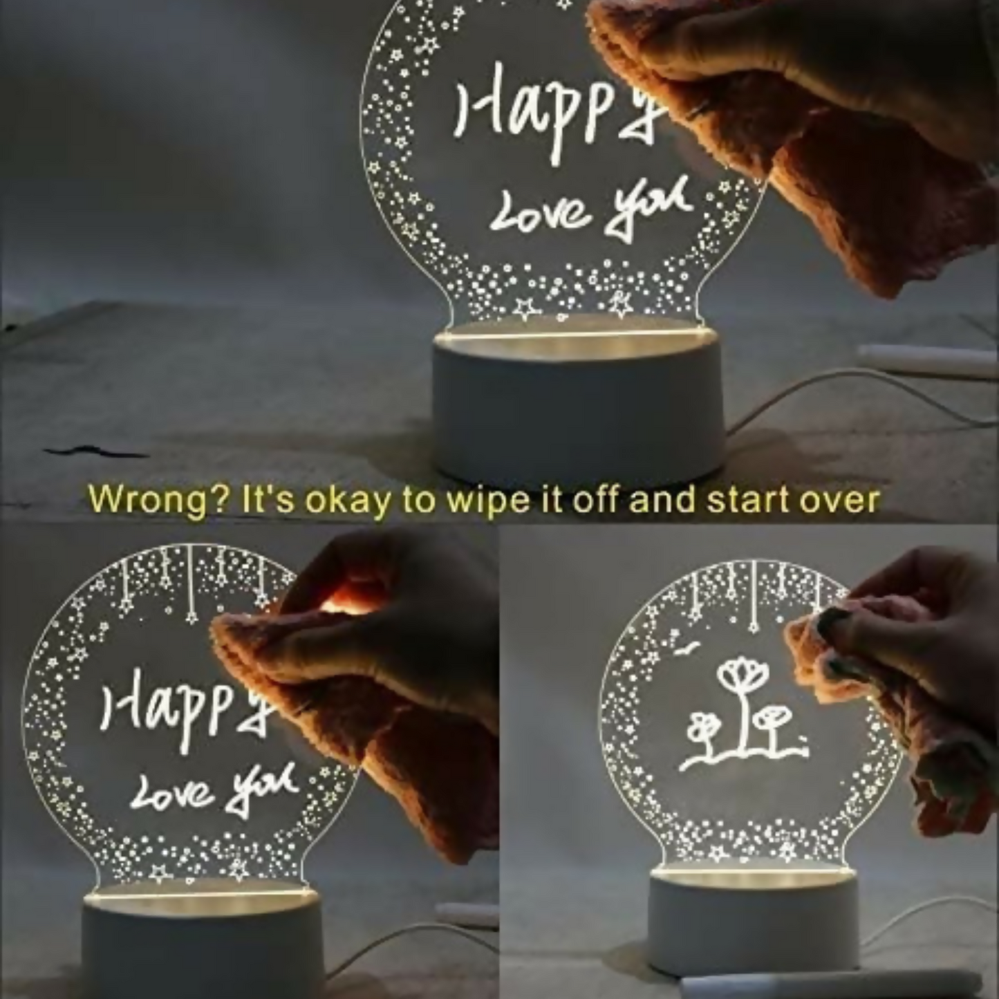 3D Creative Writeable LED Night Personalized Home Decor Lamp & Romantic Gift for Birthday, Valentine’s Day & Anniversary