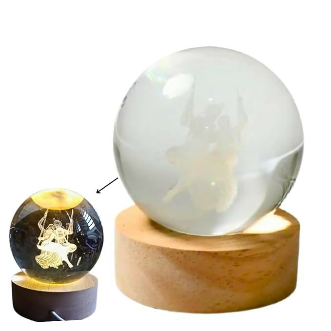 3D Engraved Crystal Ball LED Night Lamp with Romantic Couple on Swing
